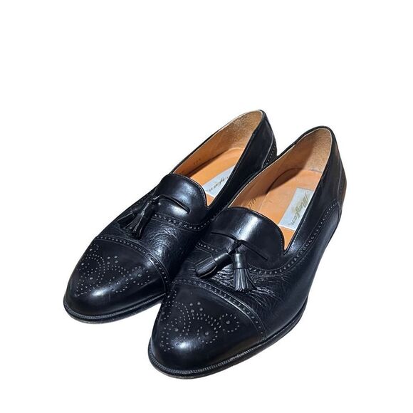 Mezlan Havana Loafer 10.5 Tassel Cap Toe Brogue Black Leather Vintage Dress Shoe - Picture 5 of 8